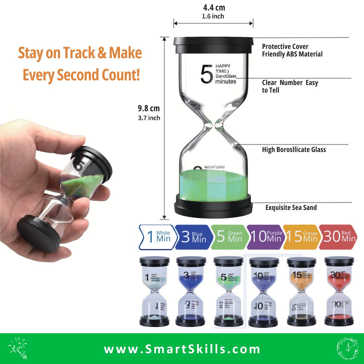 Sand Timer Set | Colorful Hourglasses - Set Of 6 Pcs – Smart Skills